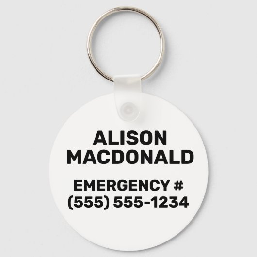 Einfache White Black Emergency Contact Allergen Schlüsselanhänger (Rückseite)
