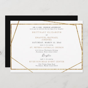 Einfache White Black & Gold Geometric Wedding Einladung