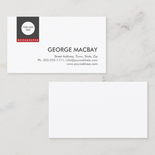 Einfache White Bookkeeper-Finanzberaterin Visitenkarte (Vorne/Hinten)