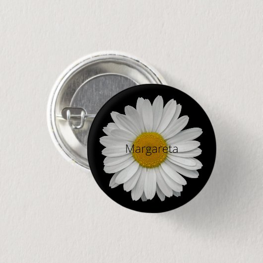 Einfache White Daisy-Blume auf Black Button (Vorne & Hinten)