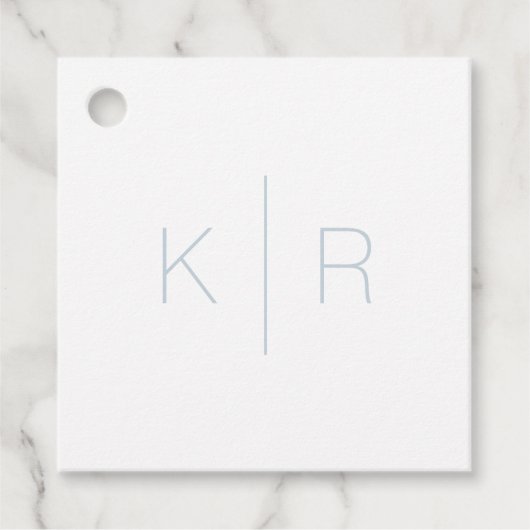Einfache White Dusty Blue Monogram Wedding Vielen Geschenkanhänger (Vorderseite)