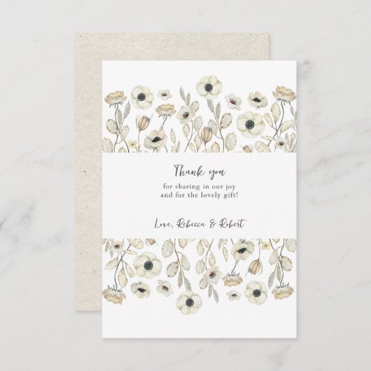 Einfache White Floral Babydusche Danke Karte (Vorne/Hinten)
