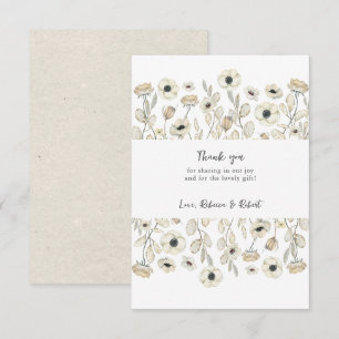 Einfache White Floral Babydusche Danke Karte