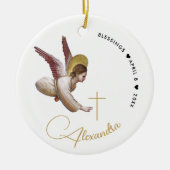 Einfache White Gold Angel Bless Taufkalligraphie Keramik Ornament (Vorne)