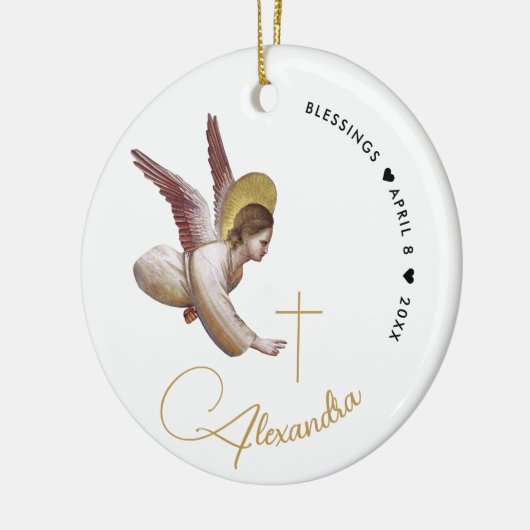 Einfache White Gold Angel Bless Taufkalligraphie Keramik Ornament (Links)