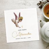 Einfache White Gold Angel Bless Taufkalligraphie Serviette