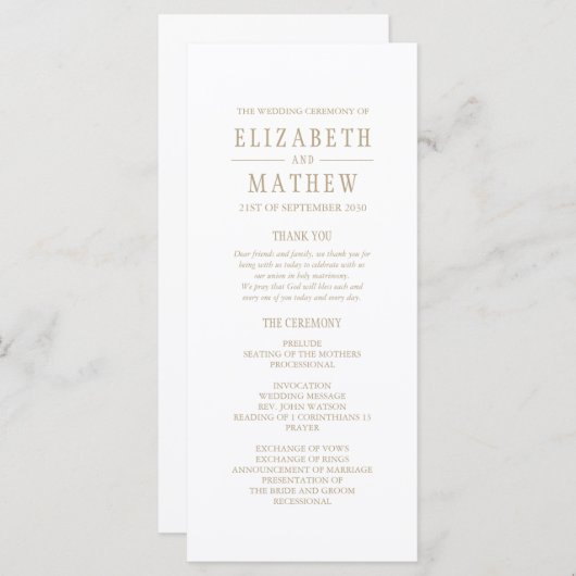 Einfache White Gold Elegante Hochzeit Programm (Vorne/Hinten)