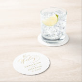 Einfache White Gold Elegante Script Hochzeit Runder Pappuntersetzer (Vor Ort)