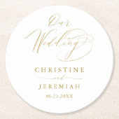 Einfache White Gold Elegante Script Hochzeit Runder Pappuntersetzer (Vorderseite)