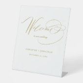 Einfache White Gold Moderne SkriptWedding Willkomm Sockelschild (Vorderseite)