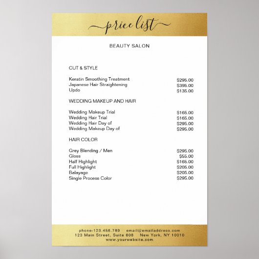 Einfache White Gold Preisliste Poster (Vorne)