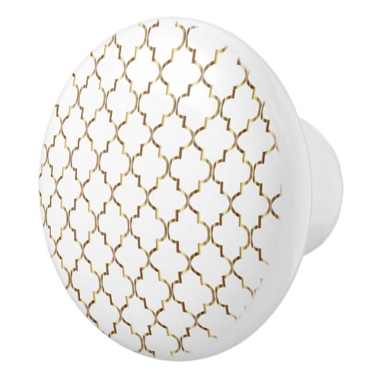 Einfache White & Gold Quatrefolie Keramikknauf (Rechts)