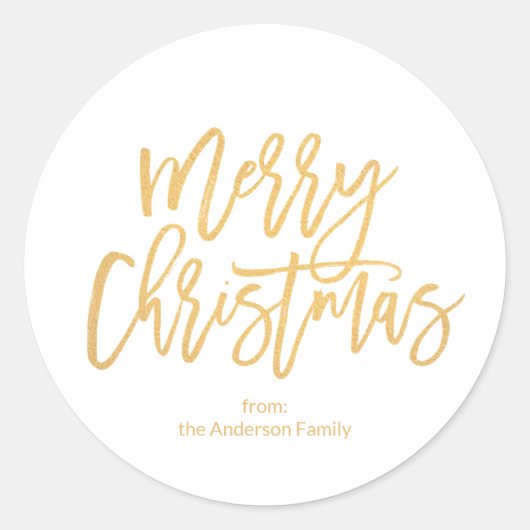 Einfache White Gold Script Frohe Weihnachten Runder Aufkleber (Vorderseite)