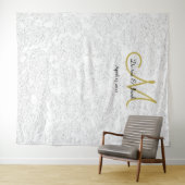 Einfache White Gold Wedding Monogram Foto Stand Wandteppich (Beispiel (Horizontal))