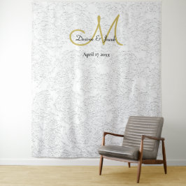 Einfache White Gold Wedding Monogram Foto Stand Wandteppich