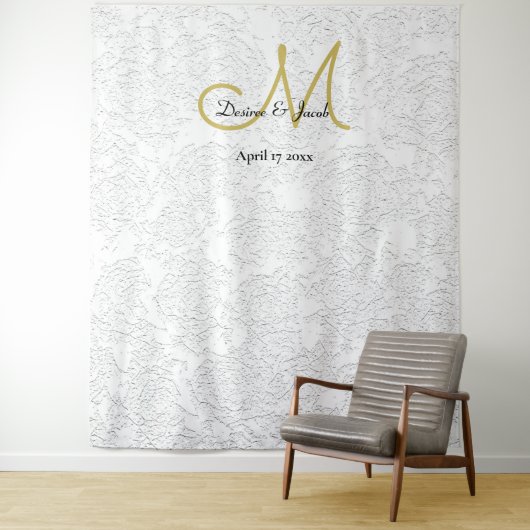 Einfache White Gold Wedding Monogram Foto Stand Wandteppich (Beispiel)