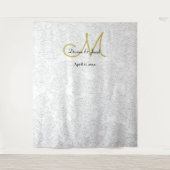 Einfache White Gold Wedding Monogram Foto Stand Wandteppich (Vorderseite)