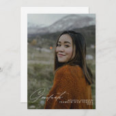 Einfache White Handwriting Script Foto Abschluss A Ankündigung (Vorne/Hinten)