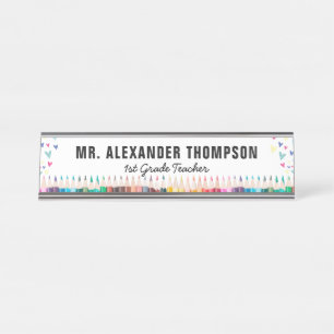 Einfache White Hearts Crayon School Lehrerin Lehre Schreibtischnamensplakette