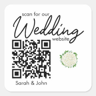 Einfache White Hydrangea Hochzeit QR Code Aufklebe Quadratischer Aufkleber