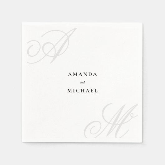 Einfache White Modern Edge-Elegante Monogram-Hochz Serviette (Vorderseite)