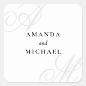 Einfache White Modern Minimal Monogram Wedding Quadratischer Aufkleber (Vorderseite)