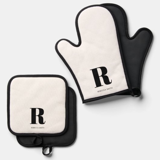 Einfache White Modern Monogram Ofenhandschuh & Topflappen-Set (Vorderseite/Rückseite)