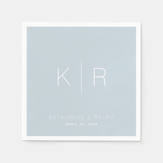 Einfache White Monogram Dusty Blue Wedding Napkins Serviette (Vorderseite)