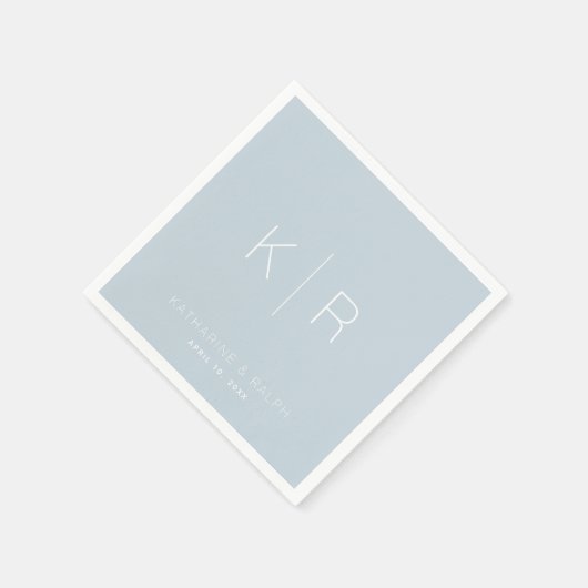 Einfache White Monogram Dusty Blue Wedding Napkins Serviette (Ecke)