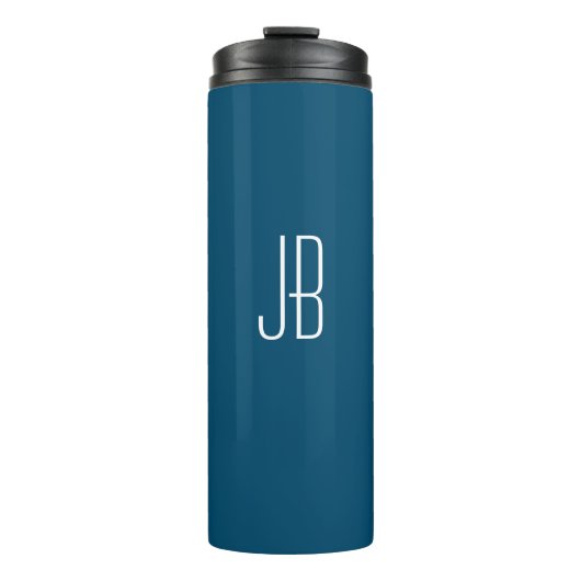 Einfache White Monogram oder Name auf Ocean Blue Thermosbecher (Vorderseite)