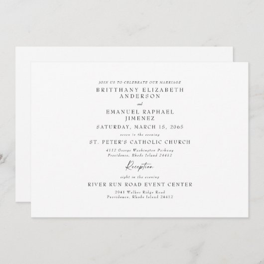 Einfache White No Parents - Einladung zur Hochzeit (Vorne/Hinten)