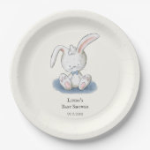 Einfache White Rabbit Blue Krawatte Babydusche Pappteller (Vorderseite)