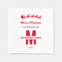 Einfache White Red Monogram Family Name Weihnachte