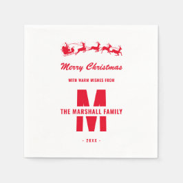 Einfache White Red Monogram Family Name Weihnachte Serviette