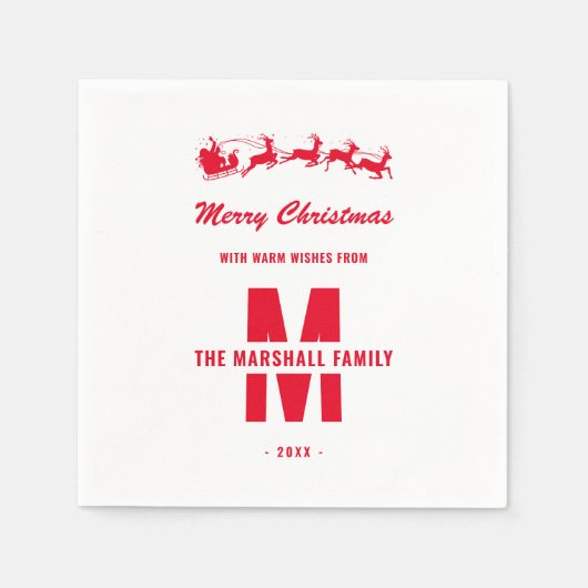 Einfache White Red Monogram Family Name Weihnachte Serviette (Vorderseite)