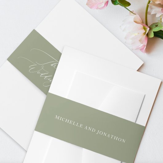 Einfache White Sage Moderne Kalligrafie Hochzeit Einladungsbanderole