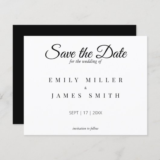 Einfache White Save the Date Budget Hochzeit (Vorne/Hinten)