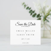 Einfache White Save the Date Budget Hochzeit (Stehend Vorderseite)