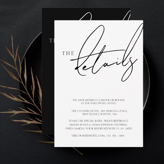 Einfache White Script Typografy Wedding Details Begleitkarte