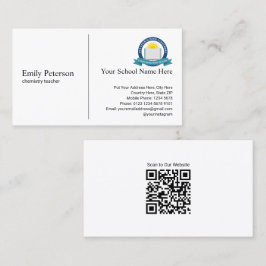 Einfache White Teacher mit Schullogo und QR-Code Visitenkarte
