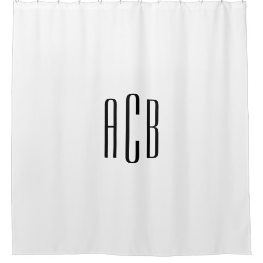Einfache White Three Letter Monogram Duschvorhang (Vorderseite)