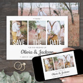 Einfache White Typografy Overlay Vier-Foto-Hochzei Save The Date