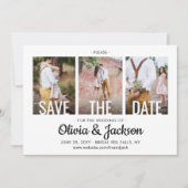 Einfache White Typografy Overlay Vier-Foto-Hochzei Save The Date (Vorderseite)