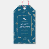 Einfache White Winter Blätter Mistletoe Blue Geschenkanhänger (Vorderseite)