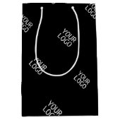 Einfache Wiederholung des Logo-Musters | Schwarz Mittlere Geschenktüte (Vorderseite)