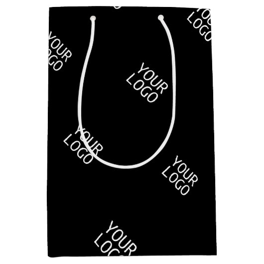 Einfache Wiederholung des Logo-Musters | Schwarz Mittlere Geschenktüte (Vorderseite)