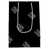 Einfache Wiederholung des Logo-Musters | Schwarz Mittlere Geschenktüte (Rückseite)