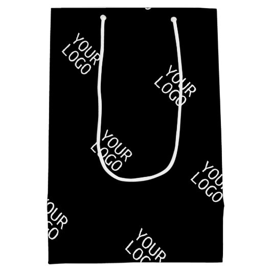 Einfache Wiederholung des Logo-Musters | Schwarz Mittlere Geschenktüte (Rückseite)