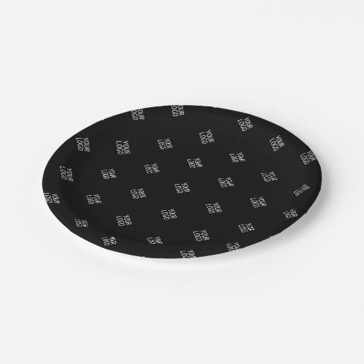 Einfache Wiederholung des Logo-Musters | Schwarz Pappteller (Schrägansicht)