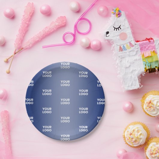 Einfache Wiederholung des Logos Navy Blue Gradient Pappteller (Party)